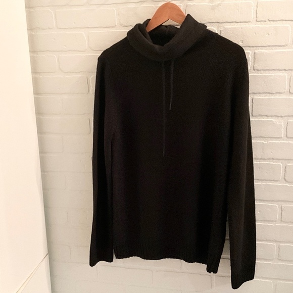 Sweater knit Long sleeve Turtleneck Oversized Black Merino Wool blend M - Picture 6 of 10